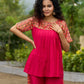 Blush Brocade Pleated Cotton-Silk Top with Additional Slit Pants