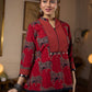 Luxe Maroon Ajrakh Animal Motif Top with Maroon Line Yoke and Silver Embellishments
