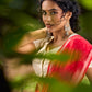 Striking Red Cotton Saree with Minimal Floral & Polka Print