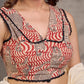 Cream and Rust Cotton Printed Sleeveless Blouse with Black Lace Detail