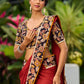Traditional Rust Modal Silk Saree with Hand Embroidered Mirror Work & Kalamkari Printed Border