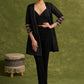 Evening Allure : Black Chikankari Long Shrug With The Sprinkle Of Red & Green Unique Embellishments