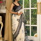 Pure silk saree with bold black block prints and timeless grace