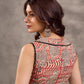 Cream and Rust Cotton Printed Sleeveless Blouse with Black Lace Detail