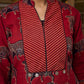 Luxe Maroon Ajrakh Animal Motif Top with Maroon Line Yoke and Silver Embellishments