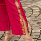 Blush Brocade Pleated Cotton-Silk Top with Additional Slit Pants