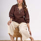 Classic Brown Cotton Top with Contemporary Neckline Highlighted with Ajrakh Border