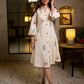 Radiant Ivory Floral Hand Block Printed Dress with Geometric Collar & Cuff