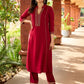 Festive maroon rayon kurta adorned with intricate hand embroidery detailing-pant optional