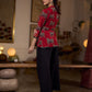 Luxe Maroon Ajrakh Animal Motif Top with Maroon Line Yoke and Silver Embellishments