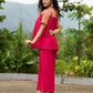 Blush Brocade Pleated Cotton-Silk Top with Additional Slit Pants