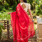 Striking Red Cotton Saree with Minimal Floral & Polka Print