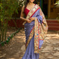 Dusty blue modal blend saree with handcrafted Madhubani border and artistic finesse