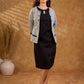 Tailored Grey White Ikat Cotton Cropped Jacket with Front Pockets and Black Border Detail
