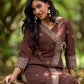 Modern Brown Cotton Overlapping Kurta with Statement Border Hand Block Design