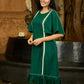 Evergreen Elegance Green Statement Sleeve Dress with Crochet Details