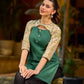 Vibrant green Ikat Madhubani short kurta featuring a stylish cut neckline