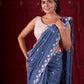 Steel Grey Chanderi Saree with Delicate Embroidered Butta & Scalloped Detailing