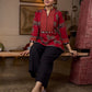 Luxe Maroon Ajrakh Animal Motif Top with Maroon Line Yoke and Silver Embellishments