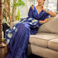 Minimalist Navy Pure Silk Saree with Painted Floral Pallu & Light Blue Trim