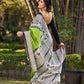 Handloom Green Pure Silk Block Printed Saree with Black & White Warli Motifs