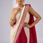 Festive off white haakoba cotton saree with bright chequered pink combination