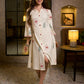 Radiant Ivory Floral Hand Block Printed Dress with Geometric Collar & Cuff