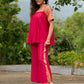 Blush Brocade Pleated Cotton-Silk Top with Additional Slit Pants