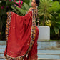 Traditional Rust Modal Silk Saree with Hand Embroidered Mirror Work & Kalamkari Printed Border