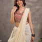 Cream and Rust Cotton Printed Sleeveless Blouse with Black Lace Detail