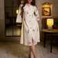 Radiant Ivory Floral Hand Block Printed Dress with Geometric Collar & Cuff