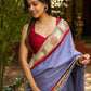 Dusty blue modal blend saree with handcrafted Madhubani border and artistic finesse