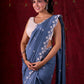 Steel Grey Chanderi Saree with Delicate Embroidered Butta & Scalloped Detailing