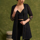 Evening Allure : Black Chikankari Long Shrug With The Sprinkle Of Red & Green Unique Embellishments