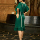 Evergreen Elegance Green Statement Sleeve Dress with Crochet Details