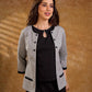 Tailored Grey White Ikat Cotton Cropped Jacket with Front Pockets and Black Border Detail