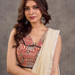 Cream and Rust Cotton Printed Sleeveless Blouse with Black Lace Detail