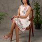 Ivory Floral Pearl Detail Printed Dress with blush pink flowers