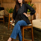Blissful Black Gathered Cotton Top with Ikat Lines Yoke
