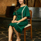 Evergreen Elegance Green Statement Sleeve Dress with Crochet Details