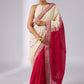 Festive off white haakoba cotton saree with bright chequered pink combination