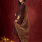 Exquisite Dark Brown Cotton Silk Kali Anarkali with Minimal Hand-Embroidered Neckline & Sleeves