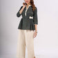 Teal Cotton Designer Top with Front Button Placket and Side Waist Tabs
