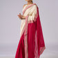 Festive off white haakoba cotton saree with bright chequered pink combination