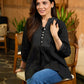 Blissful Black Gathered Cotton Top with Ikat Lines Yoke