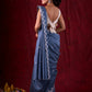 Steel Grey Chanderi Saree with Delicate Embroidered Butta & Scalloped Detailing