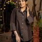 Luxe Ajrakh Lines and Dotted Black Cotton Shirt
