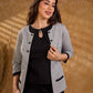 Tailored Grey White Ikat Cotton Cropped Jacket with Front Pockets and Black Border Detail