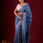 Steel Grey Chanderi Saree with Delicate Embroidered Butta & Scalloped Detailing