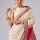 Festive off white haakoba cotton saree with bright chequered pink combination